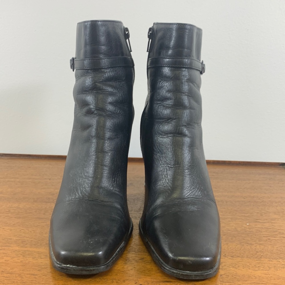 Allure Black Leather AnkleBoots 8.5 Made in Brazil BlockHeel Classic Zip Booties